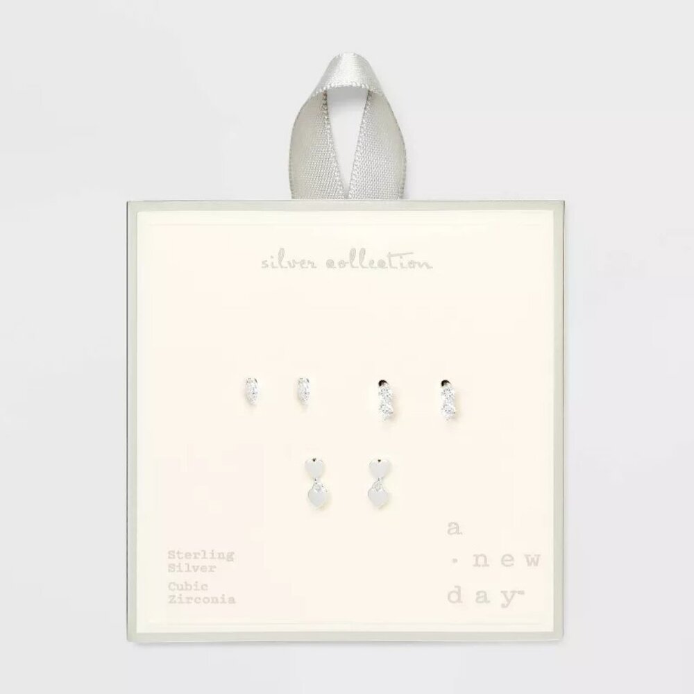 NWD! A New Day Sterling Silver Mini Heart Dangle Stud Earrings